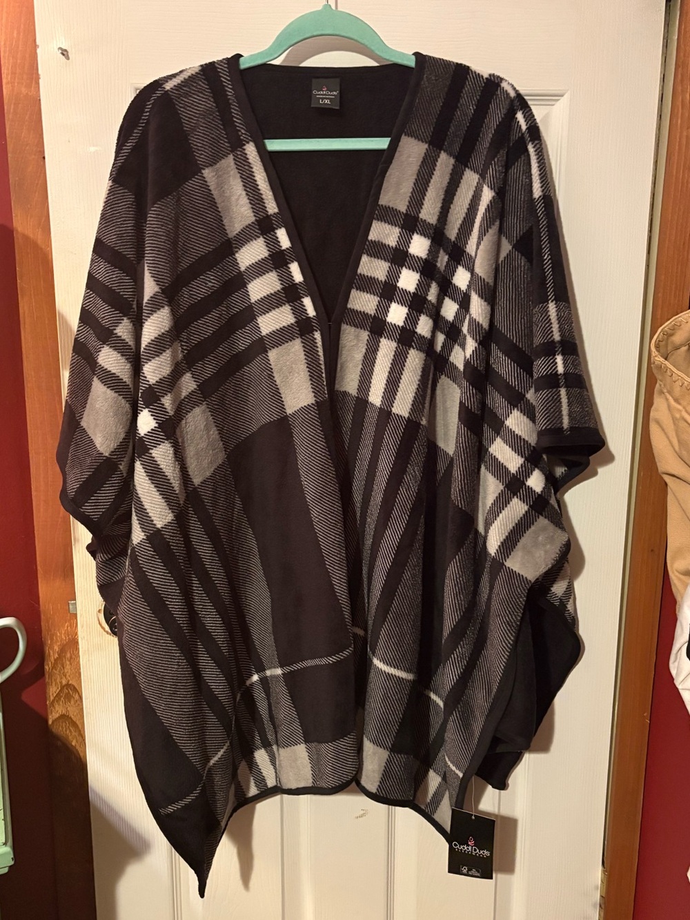 Plaid Open-Front Wrap - Black and Gray